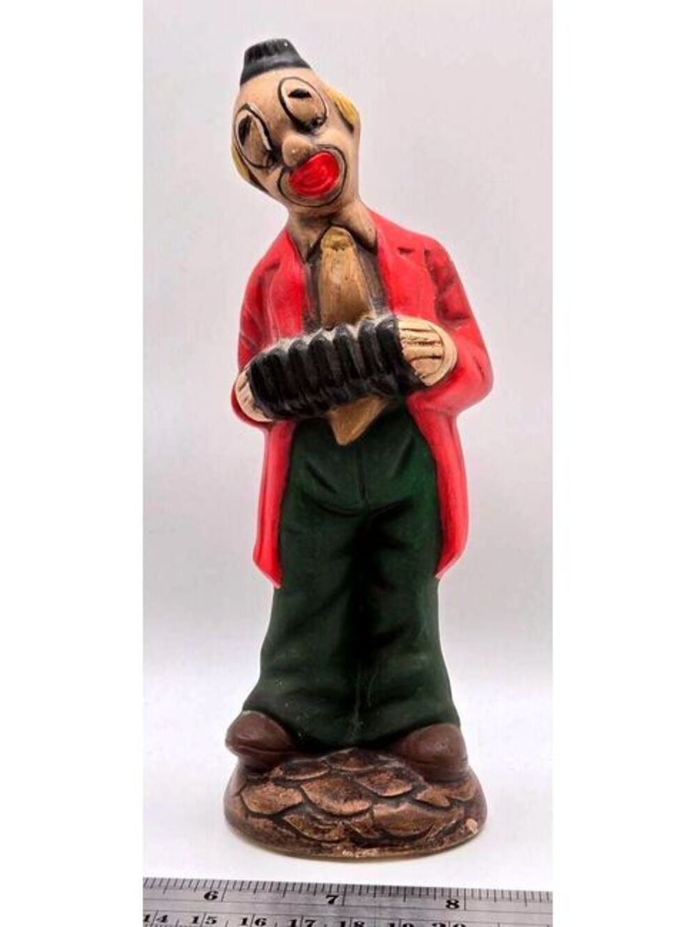 Vintage Ceramic Accordion Playing Clown Figurine 10 Inch Statue